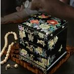 一点限！漆器 天然シェル 木製　 純手作り製作 真珠層ラッカー 貝殻ジュエリーボックス 宝石箱 結婚アクセサリーケース 箱 多層 L-566