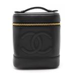 ショッピングCHANEL CHANEL シャネル キャビアスキン ココマーク バニティバッグ ハンドバッグ 化粧ポーチ コスメポーチ レザー ブラック