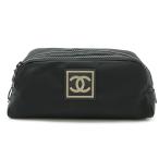 CHANEL Chanel sportsline здесь Mark косметичка макияж сумка ручная сумочка нейлон парусина черный чёрный A19975