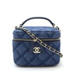 CHANEL Chanel matelasse цепь vaniti здесь Mark косметичка ручная сумочка 2WAY плечо Denim голубой Gold металлические принадлежности AS3171