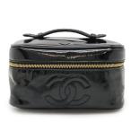 CHANEL Chanel здесь Mark эмаль косметичка ручная сумочка косметичка макияж сумка pa палатка кожа черный чёрный Gold металлические принадлежности A01997