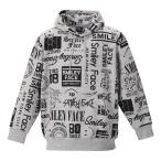 大きいサイズ メンズ SMILEY FACE 裏起毛 総柄 プル パーカー モクグレー 1158-9311-1 3L 4L 5L 6L