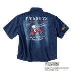 大きいサイズ メンズ FLAGSTAFF × PEANUTS スヌーピーコラボ 半袖 デニム シャツ ネイビー 1277-4250-1 3L 4L 5L 6L 8L