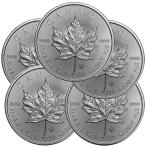 メイプルリーフ 銀貨 2020年 純銀 カナダ 1オンス 5枚 セット メイプル銀貨 純銀 インゴット カナダ 38mmクリアケース付き