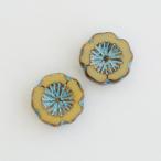 チェコビーズ ハワイアンフラワー14x14mm ベージュシャイニーブルーピカソ 2個 パーツ アクセサリー ハンドメイド 手芸 手作り 素材