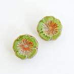 チェコビーズ ウランガラス ハワイアンフラワー14x14mm オリーブピカソ 2個 パーツ アクセサリー ハンドメイド 手芸 手作り 素材