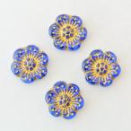 チェコビーズ プラムビーズ14mm サファイア・ゴールド 4個 パーツ アクセサリー ハンドメイド 手芸 手作り 素材