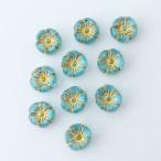 チェコビーズ プラムビーズ9mm アクアマリン・ゴールド 10個 パーツ アクセサリー ハンドメイド 手芸 手作り 素材