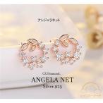 ピアス レディース ピンクゴールド CZダイヤモンド エンジェルリーフ スタッドピアス ギフト ?