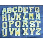 ワッペン　アルファベット　英文字　イエロー×ライトブルーのワッペン　A〜Zを選んでください！