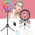 10インチ LED RGBリングライトキット 3つの電話ホルダー 三脚スタンド Bluetoothコントロール 2600〜20000K 0％〜100％無段階調光可能 FST-RL-10R