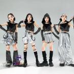 k-pop衣装 キッズダンス衣装 HIPHOP ヒップホップ 子供服 女の子 帽子付き 黒インナー トップス 銀スカート 短パンツ ロングパンツ へそ出し ガールズ K-POP