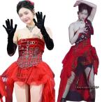 レディース 赤 ダンス衣装 ワンピース ギンガムチェック柄 韓国 アイドル衣装 ジャズダンス ステージ衣装 派手 おしゃれ 大人 ダンス衣装 ノースリーブ 韓国 ダ