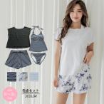 ショッピングスクール水着 セパレート 水着 レディース　水着　ラッシュガード　セパレート　長袖　ショットパンツ　体型カバー水着　ママ水着　ボーダー柄　スクール水着 女の子　150  160  レディー