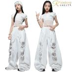 ダンス衣装 セットアップ キッズ ダンス 衣装 白 子供服 女の子 ヒップホップ トップス クロップド丈トップス パンツ キッズファッション シフォン ストリート