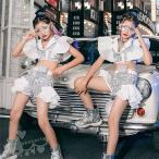 ショッピングf-05d キッズ ダンス衣装 セットアップ  キラキラトップスショートパンツ  へそ出し 女の子  舞台服  演出服 K-POP ステージ衣装 練習着 体操服  応援団 120-160cm 送