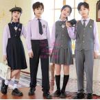 制服 3点セット キッズ フォーマル スーツ 卒業式 入学式 子供ノースリーブワンピース上下セット長袖シャツ ベスト  パンツ  ジュニア男の子 女の子 学生服 4点