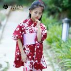 浴衣 子供 桜 花柄 レッド 浴衣セット 女の子 キッズ浴衣 着物セット 3点セット 子ども 女児 キッズ 子供浴衣 子供服 夏祭り 花火大会 作り帯 兵児帯 夏祭り ジ