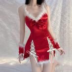 サンタコス 女性 大人 新作 クリスマス コスプレ キャバドレス ワンピース キャミソール 手袋付き カチューシャ Merry Xmas パーティー ふわふわ 仮装 変装 エロ