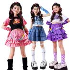 ショッピングダンス キッズダンス 衣装 チア 女の子 ヘソ出し ダンス衣装 セットアップ スカート 子供服 ヒップホップ ダンス衣装 黒 バラ色　紫 シルバー ブルー キッズ jazz ダン