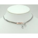 Christian Dior Dior CD Logo лента plate короткое колье колье серебряный × розовый <USED>