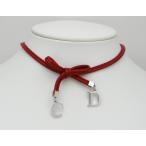 Christian Dior ディオール CDロゴ レザー リボン チョーカー ネックレス レッド＜USED＞【送料無料】