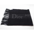 Christian Dior ディオール ウール×カシミア ロゴ マフラー ブラック×グレー<USED>