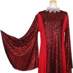 ショッピングカラオケ カラオケ衣装 ラインストーンネックレス付き　ニット着物袖風ドレス 赤