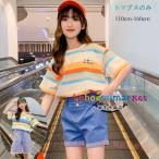  tops Корея ребенок одежда полоса рисунок футболка короткий рукав casual девочка лето надеты zonchi- удобный посещение школы надеты Kids круглый вырез хлопок все 2 цвет сестры модный студент выход полоса 