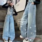  Корея ребенок одежда девочка Denim брюки весна осень новый товар джинсы Kirakira украшен блестками zonchi- Denim широкий брюки девушки casual брюки голубой обычно надеты 