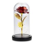 LuFiYa プリザーブドフラワー ガラスドーム 赤いバラ 永遠の花 枯れない花 造花 永遠のバラ LEDストリングライト フラワーライト、