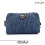 美品 PRADA プラダ デニムポーチ レディース 小物入れ 化粧ポーチ トライアングルロゴ ブルー ゴールド金具 1NA021