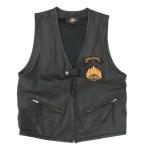 ショッピングハーレー HARLEY DAVIDSON ハーレーダビッドソン ロゴ ワッペン レザー メッシュ ベスト ブラック系 M【中古】