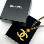  хорошая вещь CHANEL Chanel здесь Mark мяч цепь GP кожа колье Gold k558
