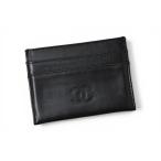  Chanel футляр для карточек / футляр для визитных карточек Vintage CHANEL здесь Mark тиснение овчина черный 