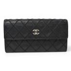 シャネル 財布 二つ折り CHANEL 長財布 ワイルドステッチ ブラック