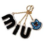 ミュウミュウ キーリング/バッグチャーム miumiu ファー パッチワーク/ロゴ ネコ/CAT NERO/ブラック/ホワイト 5TL251