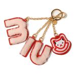 ミュウミュウ キーリング/バッグチャーム miumiu ファー パッチワーク/ロゴ ネコ/CAT ORCHIDEA/レッド/ピンク 5TL251