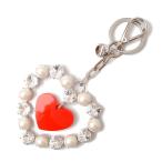 ミュウミュウ キーリング/バッグチャーム miumiu ハートモチーフ/ラインストーン TRICK 5TM071 ROSSO/レッド
