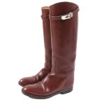 ショッピングHERMES 良品◎HERMES エルメス シルバー金具 ケリー金具 ジャンピングブーツ／レザー ロングブーツ ブラウン 35 箱付き イタリア製 レディース