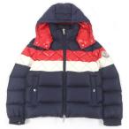 極美品□MONCLER モンクレール JANVRY GIUBBOTTO トリコロール フーデッド ダウンジャケット ネイビー 0 ハンガー付き 正規品 メンズ