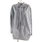 極美品★BALENCIAGA バレンシアガ 520497 ニュースウィング コットン100％ バックロゴ ボウタイ付 ビッグシルエット ストライプシャツ 34