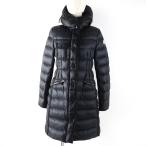 ショッピングmoncler 美品☆MONCLER モンクレール HERMINE エルミンヌ ロゴワッペン・フード付 ロング丈 ダウンコート ブラック 0 レディース