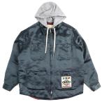 ショッピングgucci 美品△GUCCI グッチ 604112 WORLD WIDE ロゴワッペン フード付き 中綿入り ジップアップ シャツジャケット ダークグレー系 44 正規品