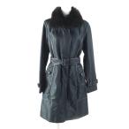 ショッピングBURBERRY 美品★BURBERRY LONDON バーバリーロンドン 襟元FOXファー ラムレザーパイピング 比翼仕立て ベルテッドコート ダークグリーン 38 正規品