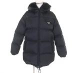 美品☆PRADA プラダ 2021年製 29X808 Re Nylon トライアングルロゴ ギャバジンパファーダウンジャケット ブラック 38 正規品 レディース