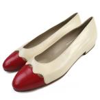 【ドンドン見直し】未使用品△CHANEL シャネル ヴィンテージ アーモンドトゥ バイカラー レザー フラット パンプス アイボリー レッド 37