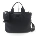 美品★PRADA プラダ 1BG867 Re-Nylon ポーチ・ショルダー付 トライアングルロゴ レザー使い 2WAY ハンドバッグ ブラック 伊製 レディース