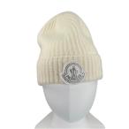 ショッピングmoncler 極美品▲MONCLER モンクレール 24年製 J20933B00072 BERRETTO ロゴワッペン付き ウール ニットキャップ ホワイト UNI イタリア製 正規品