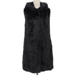 美品▲MINK ミンク フード付き ロング丈 ベスト ジレ 本毛皮コート ダークブラウン 66 レディース